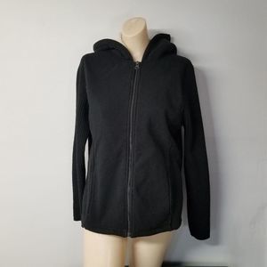 Effect black hoodie sweater with knit sleeve